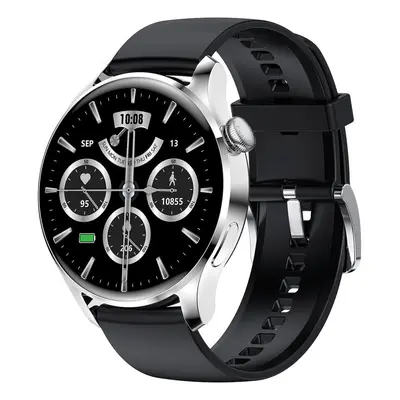 (Silver&black-silicone) 1.35 inch IPS Full-Touch Screen BT Call Dynamic Heart Rate Blood Oxygen 