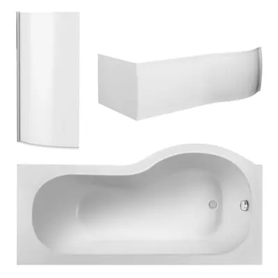 Right Hand Shower Bath Bundle - Includes Tub, Curved 6mm Safety Glass Screen and Front Panel - 1