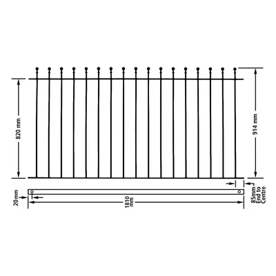 (1830mm GAP X 915mm High Galvanised) Manor Ball Top Fence Fencing Metal Wrought Iron