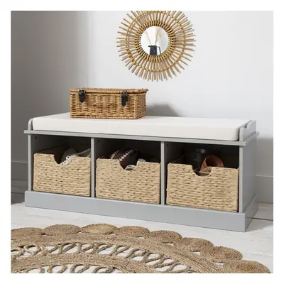 ( Brown Baskets in Silk Grey) Stockholm Storage Bench with Baskets