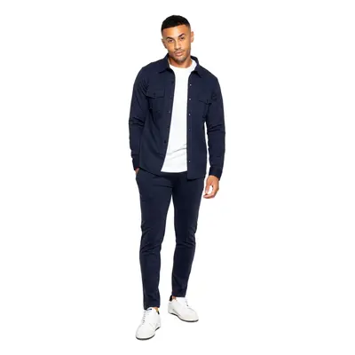 (Medium, Navy) Enzo Mens Overshirt Tracksuit Set