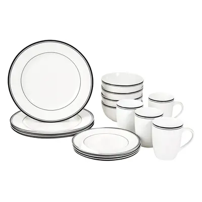 Amazon Basics Cafe Stripe Dinnerware Set with 16-Pieces - Black