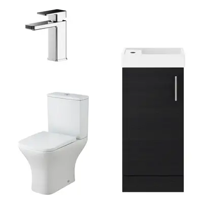 Cloakroom Suite -Floor Standing Vanity Unit, Tap and Toilet -Charcoal Black