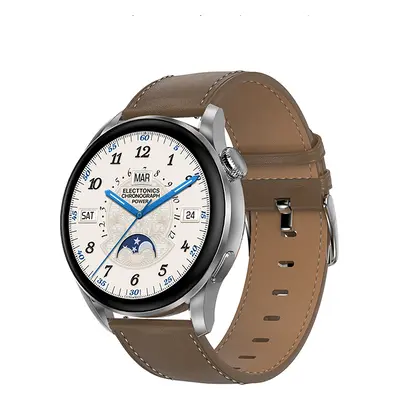 (Brown-PU Leather) 1.36 inch Full Touch Screen Bluetooth Calling PPG+ECG Heart Rate Blood Oxygen