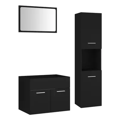 vidaXL Bathroom Furniture Set Black Engineered Wood Mirror Storage Cabinet