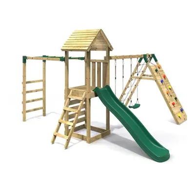 (Dolomite) Rebo Wooden Climbing Frame with Swings, Slide, Up & over Climbing wall and Monkey Bar