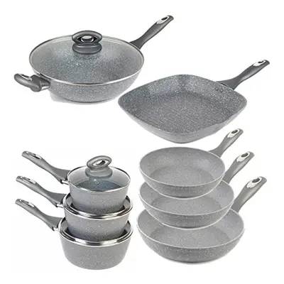 Salter COMBO-8572A Piece Pan Set, 16/18/20cm Saucepans, 20/24/28cm Frying Pans, Wok & Lid, Gridd