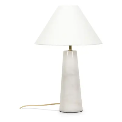 White Marble Base Bedside Table Lamp with Linen Tapered Shade Light