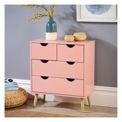 Pink Chest of Drawers Wooden Scandi Style Legs Modern Integrated Handles