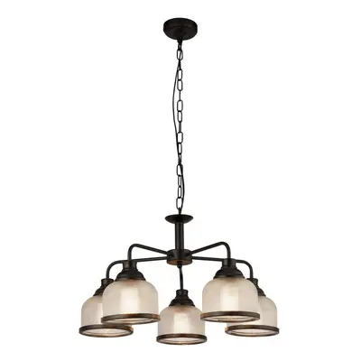 Searchlight Highworth Light Pendant Black, Holophane Style Glass