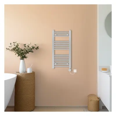 (Chrome, 800x400mm) NRG Prefilled Thermostatic Electric Straight Heated Towel Rail Radiator