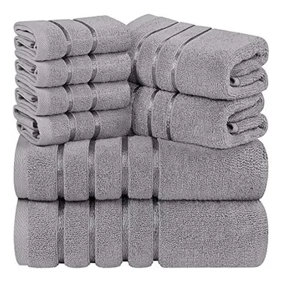 Utopia Towels - Cool Grey Towel Set - Piece, Viscose Stripe Towels - GSM Ring Spun Cotton - High