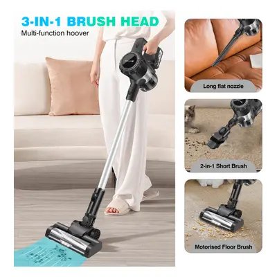 (with Batteries) Cordless Vacuum Cleaner, 140W 15000pa Stick Vacuum Up to Mins Runtime, LED Ligh