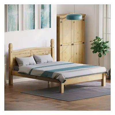 (King Size) Corona Bed Frame Low Foot Pine Wood Rustic Wax