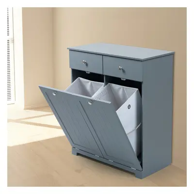 (Grey) WestWood Modern Bathroom Tilt-Out Laundry Cabinet With Laundry Basket Drawers