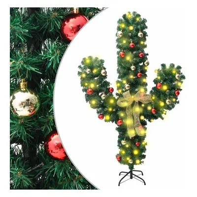 vidaXL Christmas Cactus with Stand and LED Green cm PVC Artificial Cactus