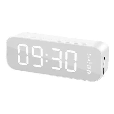 (White) Wireless Bluetooth Speaker Mini LED Double Alarm Clock FM Radio TF Card AUX Soundbar Sub