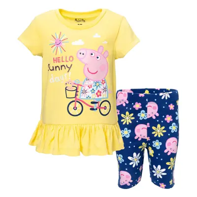 Peppa Pig Toddler Girls Peplum Graphic T-Shirt & Shorts Yellow/Blue 5T