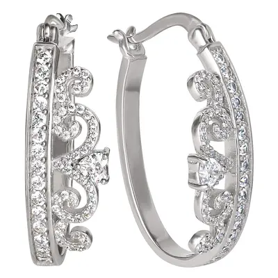 Disney Jewelry for Women Crown Cubic Zirconia Hoop Earrings Sterling