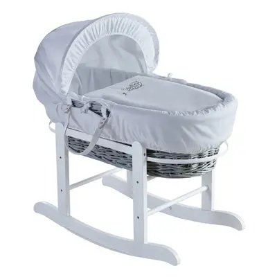 Sleepy Little Owl Grey Wicker Moses Basket with Rocking Stand Deluxe White