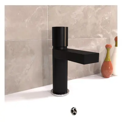 Arte Handleless Futuristic Matt Black Basin Mixer Tap Deck Mounted Brass Core