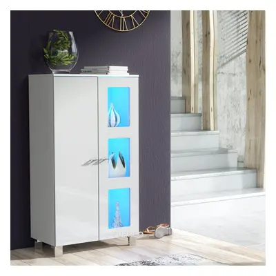 (Blue LED lights) Furneo White Sideboard Cabinet Modern High Gloss &Matt Cupboard LED Lights Mia