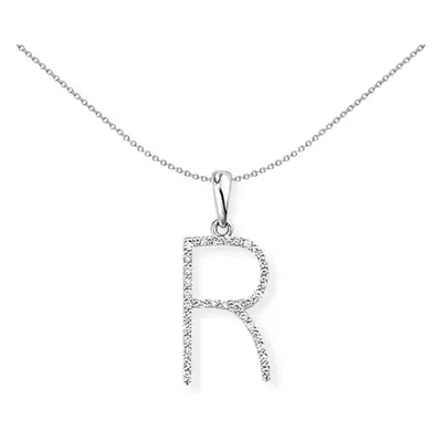 Jewelco London 18ct White Gold Pave Diamond Initial Charm Pendant Letter R 8mm x 20mm - INNR027-