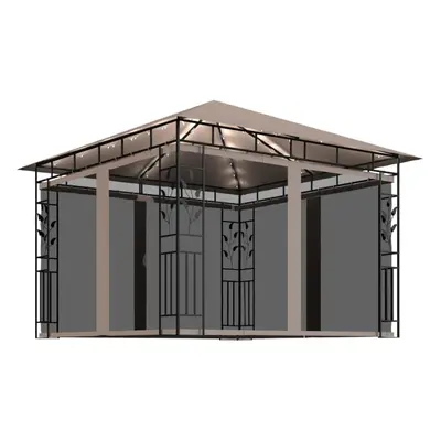 vidaXL Gazebo with Mosquito Net and LED String Lights 3x3x2.73m Taupe g/mÂ²