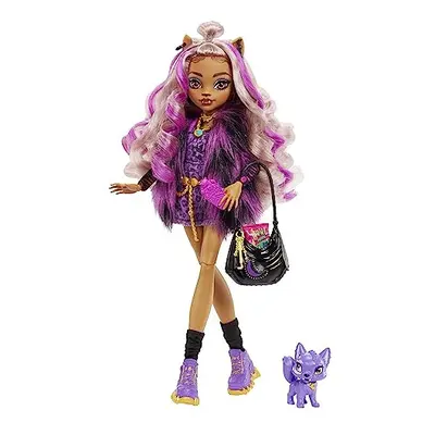 Monster High Doll, Clawdeen Wolf with Accessories and Pet Dog, Posable Fashion Doll with Purple 