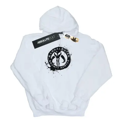 (L, White) Star Wars Mens The Mandalorian Bounty Hunter Splatter Skull Hoodie