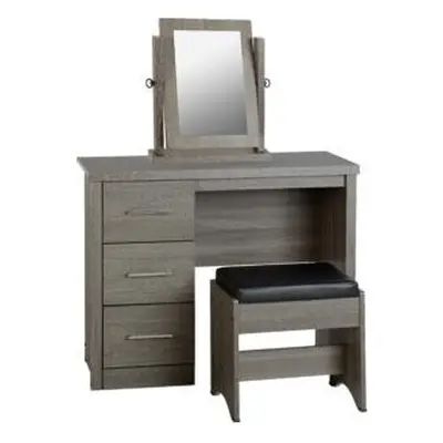 Lisbon Piece Dressing Table Set with Mirror Black Wood Grain/Black Faux Leather