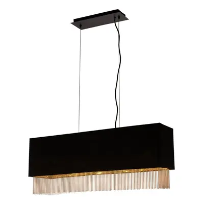 Searchlight Fringe Light Pendant Black Shade With Gold Chain