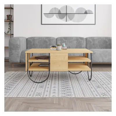 FWStyle Coffee Table Tier Natural Oak Black Metal Frame Scratch Resistant