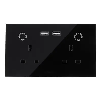 (Black) WIFI Smart USB Gang Wall Socket UK Electrical Plug Outlet 15A Power Touch Switch Wireles