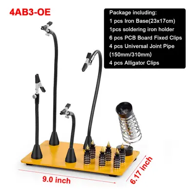 (4AB3-OE) Magnetic Base Soldering Welding Third Hand PCB Holder with 3X LED Illuminated Magnifie