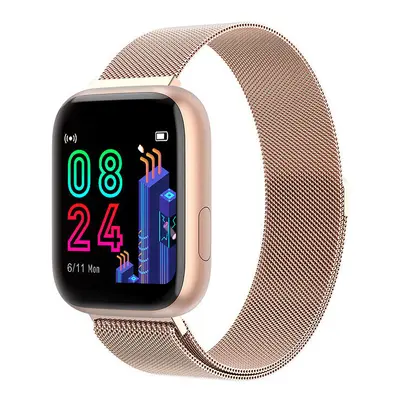 (Rose gold-Stainless Steel) 1.4inch Big Full Touch Screen 24h Heart Rate Blood Pressure O2 Monit