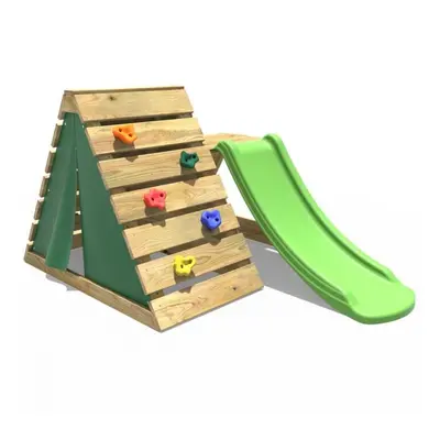 (Green) Rebo Mini Wooden Climbing Pyramid Adventure Playset and Slide