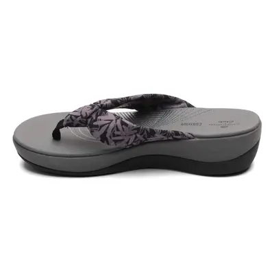 Clarks Women's Arla Glison Flip-Flop Black/Grey Floral Textile M