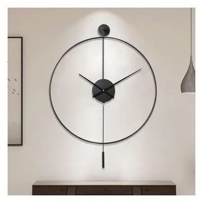 (M, Black) Classical Large Decorative Wall Clock with Pendulum, Modern Non-Ticking Silent Metal 