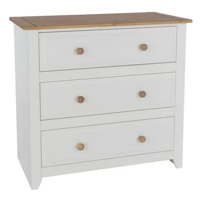 White Drawer Chest of Drawers Solid Pine Top and Handles Bedroom Storage