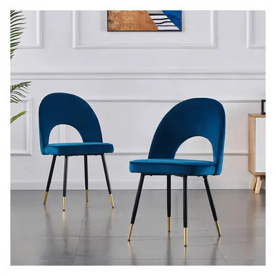 (Blue, 2pcs) Set of 1/2 Velvet Dining Chairs With metal Legs