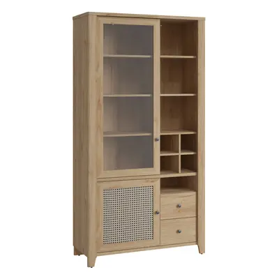 Cestino Door Drawer Display Cabinet in Jackson Hickory Oak and Rattan Effect