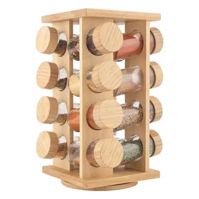 BW12777EU7 Bamboo Spice Rack â Rotating Rack, Jars Included & Screw Top Lids, Compact, Long La