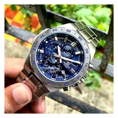 Casio Edifice Watch Men Blue Dial Silver Strap EFR-564D-2AV