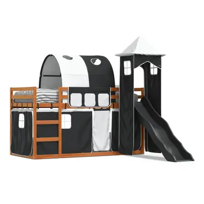 (brown and black, x cm) vidaXL Bunk Bed with Slide and Curtains Twin Sleeper