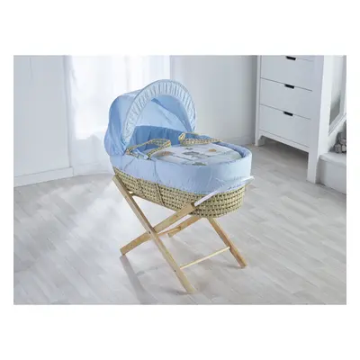 Tiny Ted Blue Palm Moses Basket with Folding Stand - Opal Natural