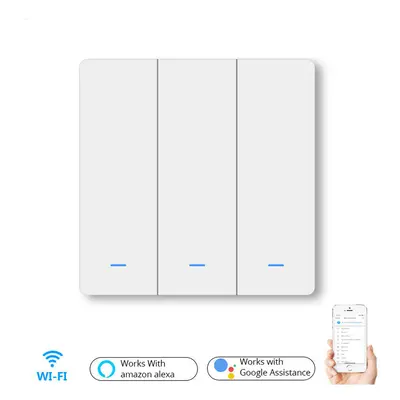 WiFi 3Gang Push Button Wall Light Switch EU AC 100V-240V Smart Switch Compatible with Control Al