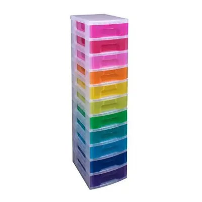 Really Useful x Litre Storage Tower Drawers, Clear Frame/Rainbow