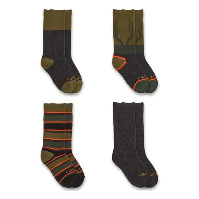 Carhartt Kids' Heavyweight Crew Sock Pack Assorted Olive Large