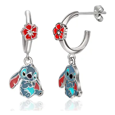 Disney Girls Lilo & Stitch Hoop Earrings - Enamel Hibiscus Flower & St